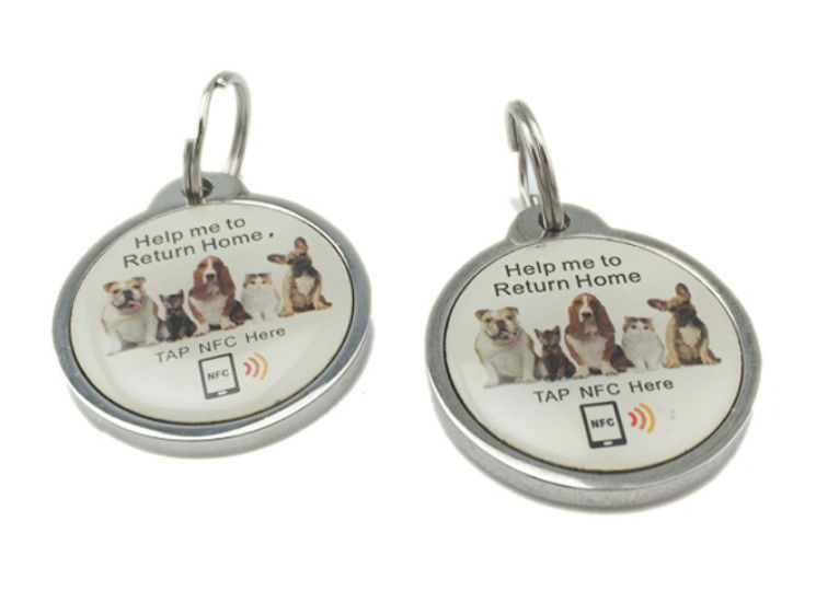 NFC Animal ID Tags RFID Pet Key Ring UV CMYK Printing With  213 215 Chip