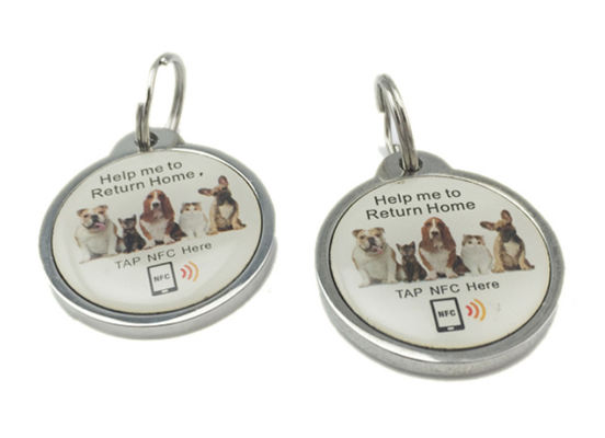 NFC Animal ID Tags RFID Pet Key Ring UV CMYK Printing Met 213 215 Chip